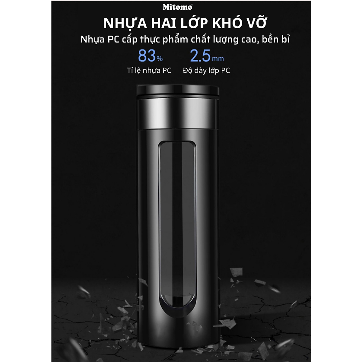 Bình pha trà, bình pha cà phê thủy tinh 2 lóp cao cấp Mitomo BGH-0509, 550ml có lõi lọc trà inox 304 - Hàng chính hãng