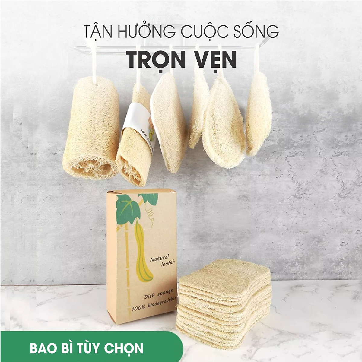 Xơ Mướp Rửa Chén Bát Xoong Nồi Cao Cấp ECODEALS - 100% xơ mướp hữu cơ, kích thước lớn, chỉ may chắc chắn