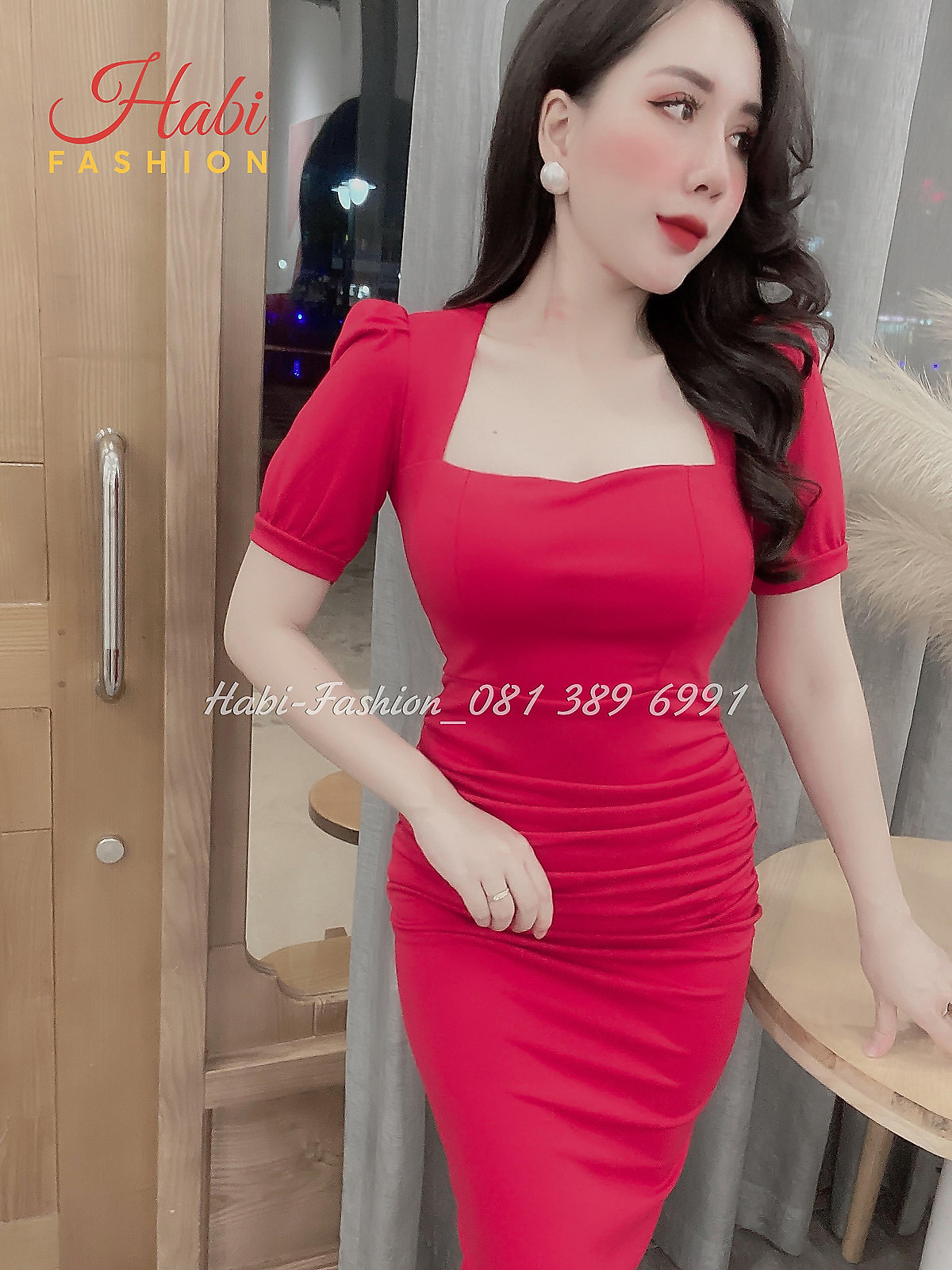 Đầm váy nữ body sang chảnh cổ vuông xếp ly trước, đầm body dự tiệc 3 màu có mút ngực (Sang Chảnh)