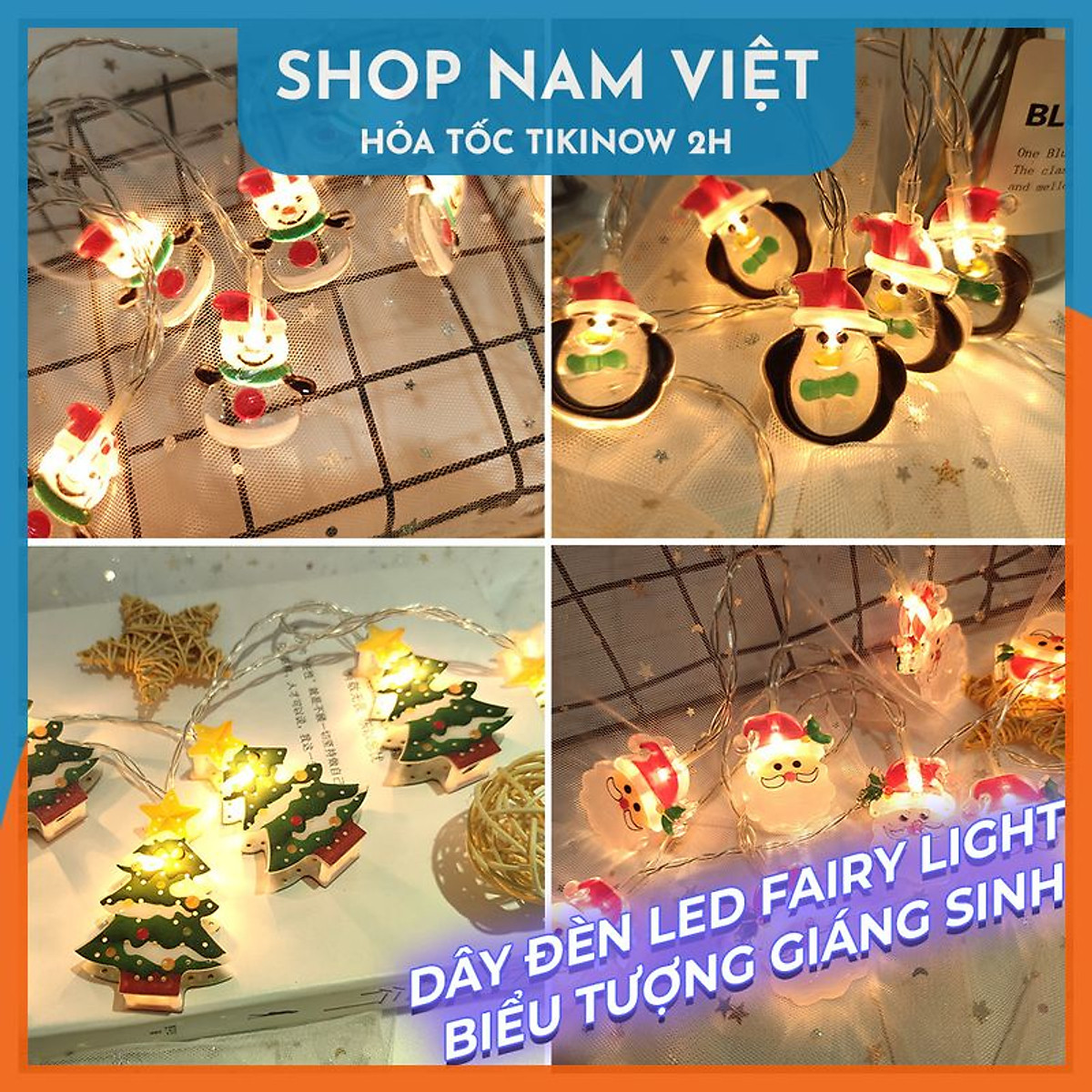 Dây Đèn Led Fairy Light Trang Trí Giáng Sinh Biểu Tượng Cây Thông, Người Tuyết, Ông Già Noel - Chính Hãng NAVIVU
