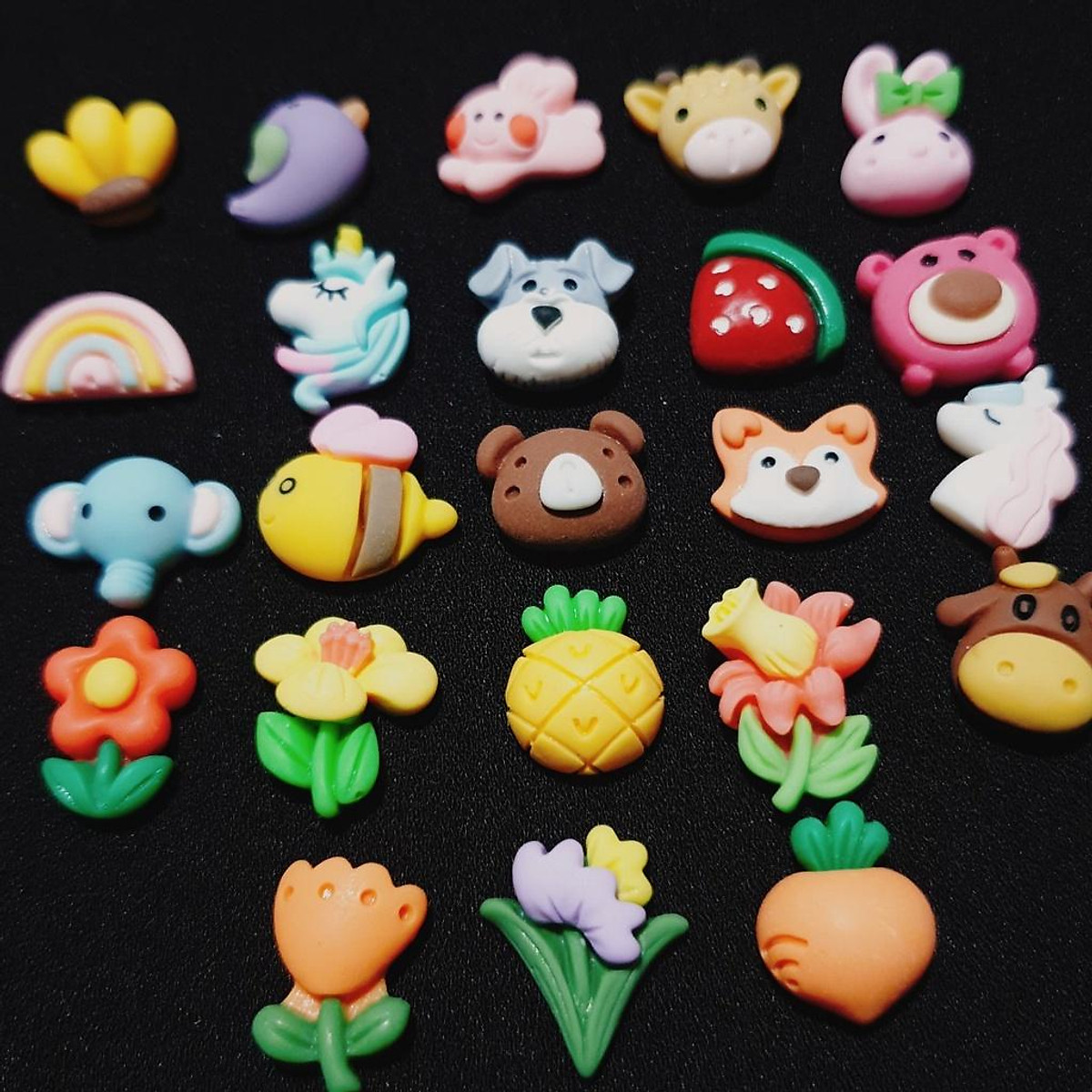 Sticker trang trí dép cross / nút gắn hkdesign mẫu trái cây, hoa... nhỏ ~1,2cm gắn sục (11k/ 3 cái)