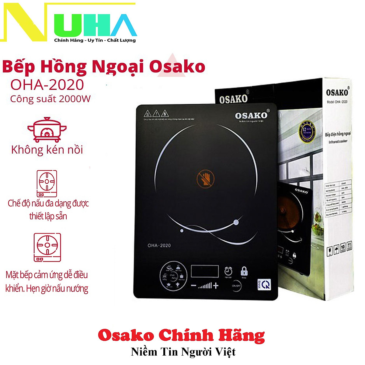 Bếp hồng ngoại 2000W mặt kính Ceramic Osako OHA-2020-Hàng chính hãng