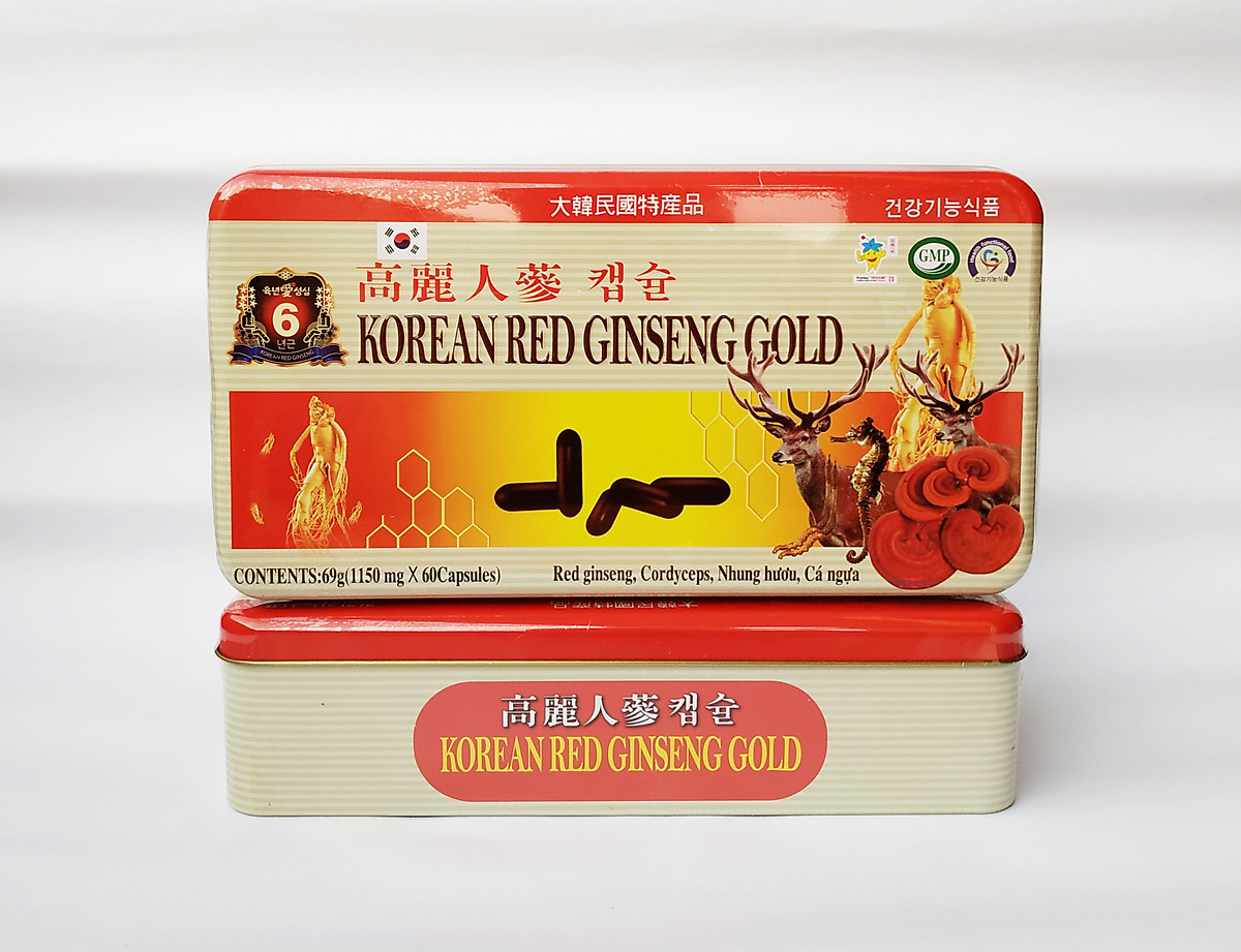 Viên Hồng Sâm Đông Trùng Hạ Thảo - Nhâm Sâm Giúp Bồi Bổ Sức Khỏe, Ăn Khỏe Ngủ Tốt,Tăng Cường Sức Đề Kháng - Korean Red Ginseng Gold - Hộp Sắt 60 Viên