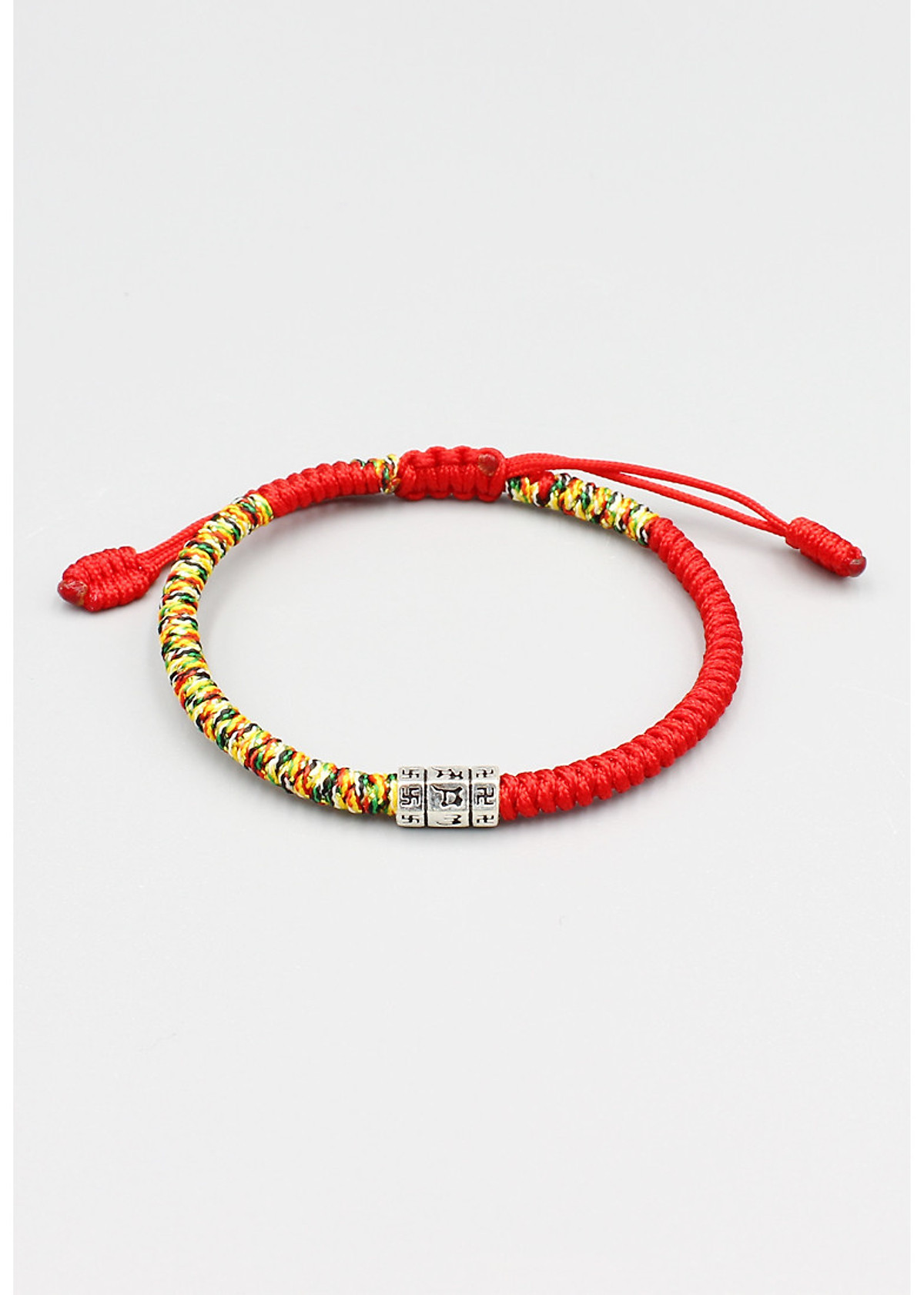 Vòng Tay Thắt Dây Tibet Phối Charm Bạc Lục Tự Chú Om Mani Padme Hum | Tiki