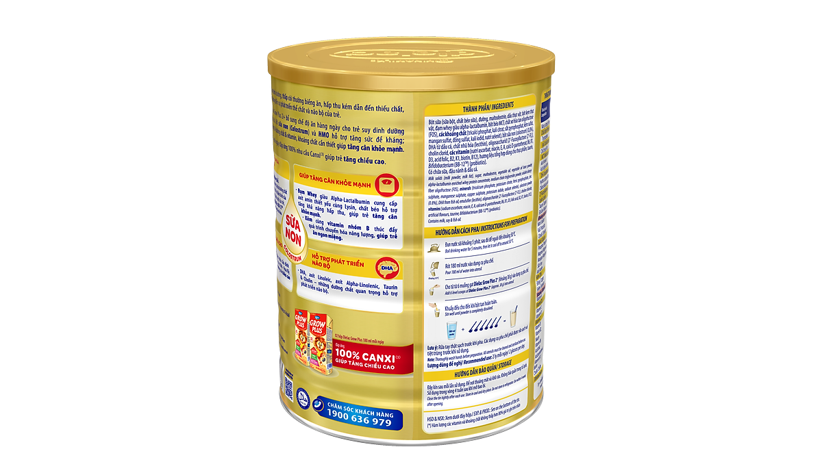 Sữa bột Vinamilk Dielac Grow Plus 2+ Hộp thiếc 1400g (Sữa Non)