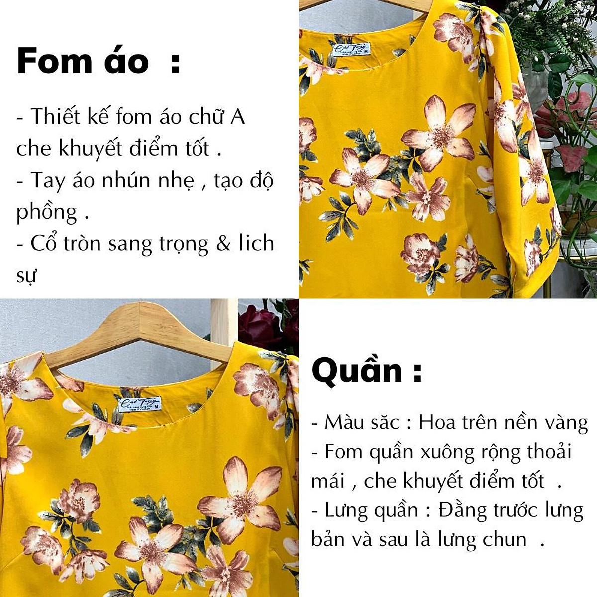 Áo kiểu trung niên Cát Tường với chất liệu lụa hàn cao cấp mềm mịn, màu sắc tươi tắn, trẻ trung, nổi bật