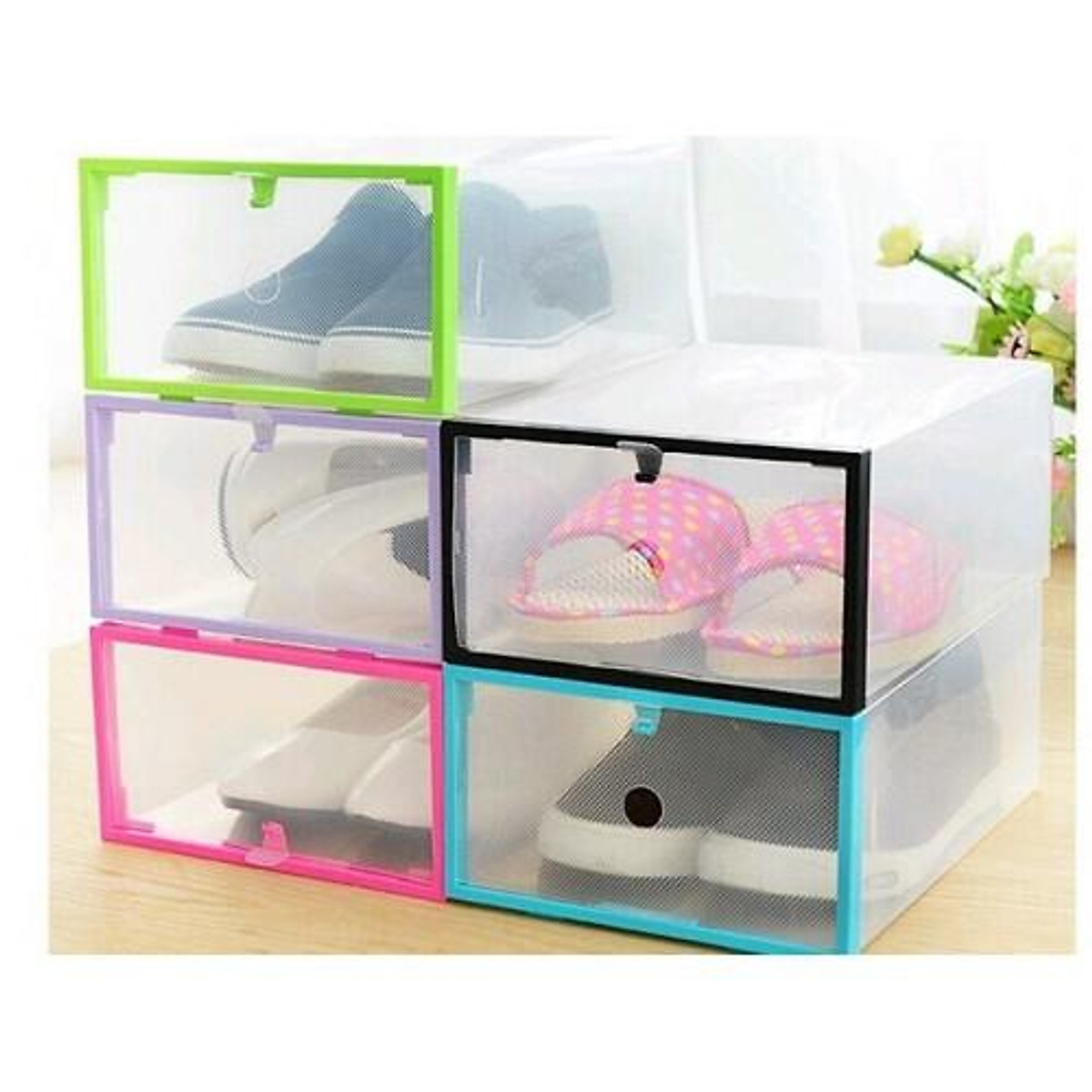 Bộ 4 Hộp Đựng Giày Dép Có Khung Viền Nhựa