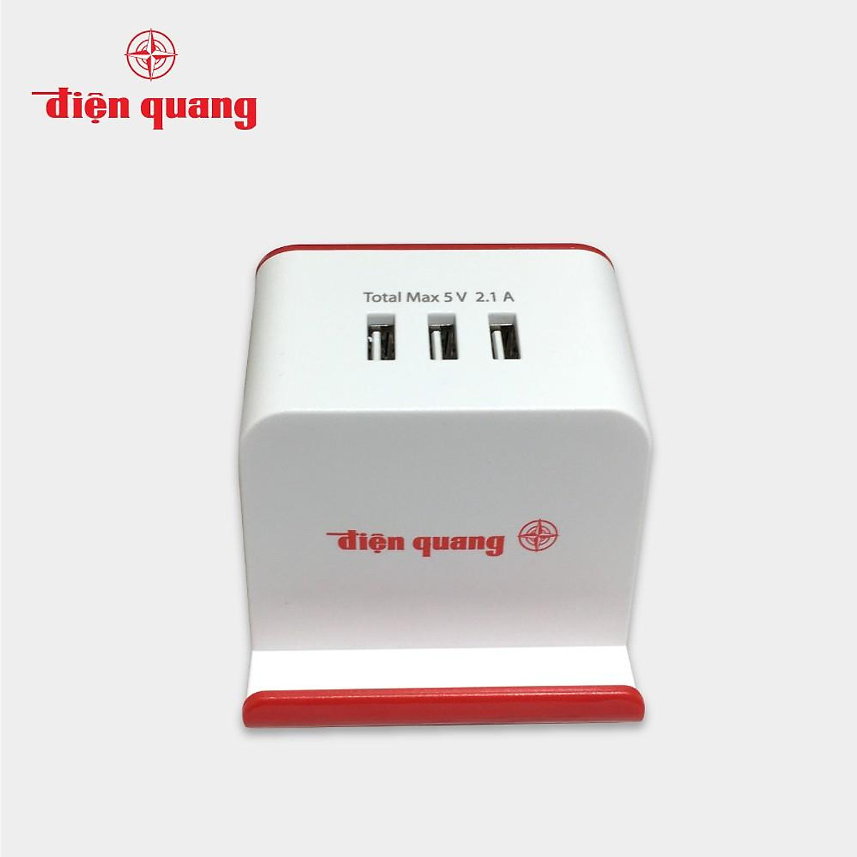 Ổ cắm Điện Quang ĐQ ESK 2WR 23-3U (2 lỗ 3 chấu, 3 USB, dây dài 2m, màu trắng đỏ)