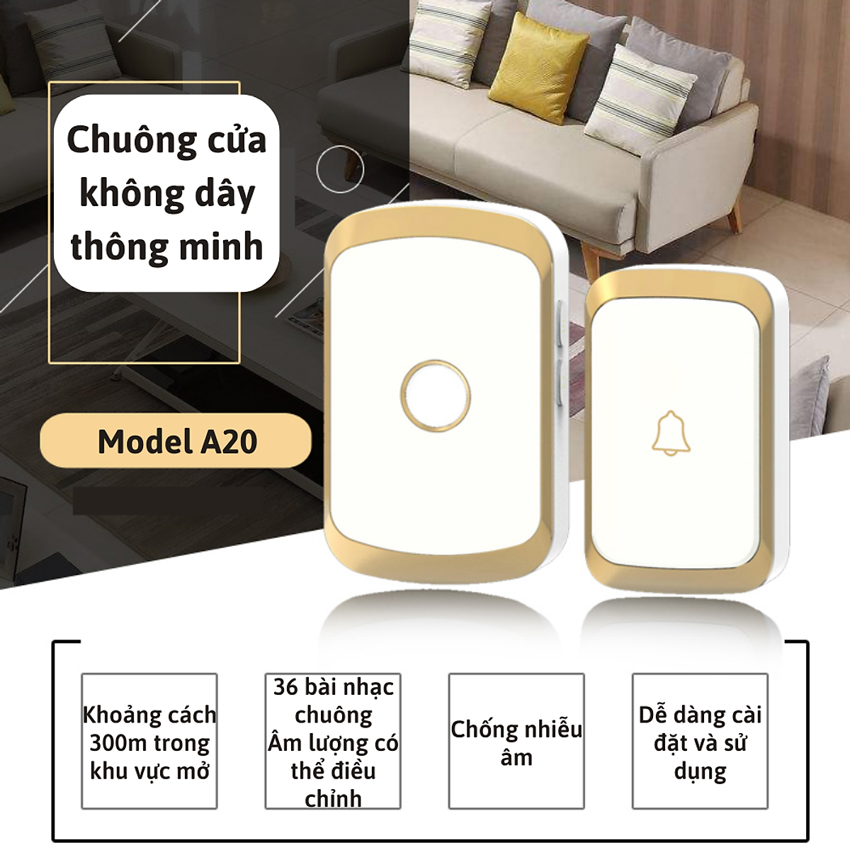 Chuông cửa không dây thông minh CTFAST CAZI - 01, chống nước, khoảng cách sử dụng hiệu quả 300 mét, 36 bài nhạc chuông - hàng chính hãng