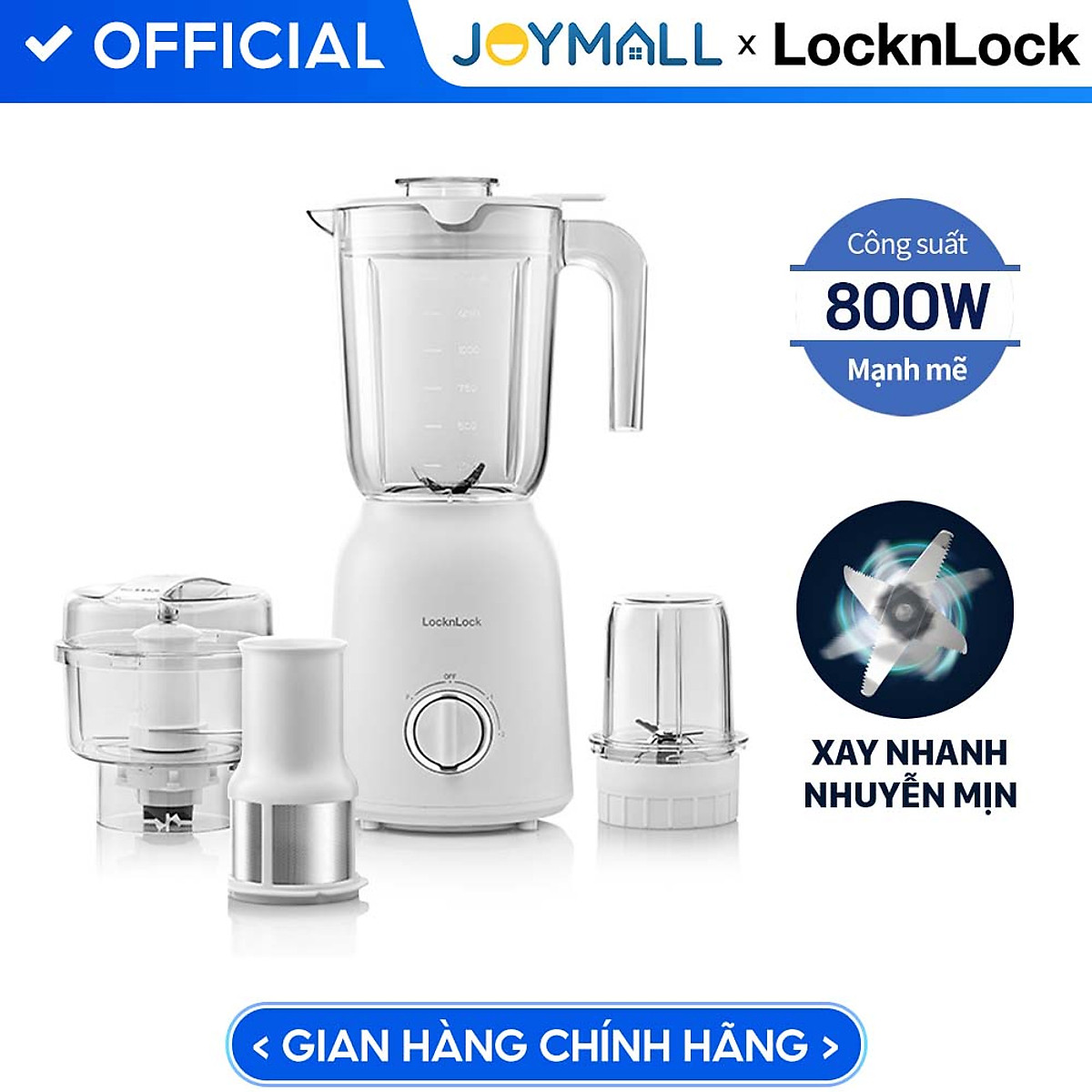 Máy xay sinh tố Locknlock  EJM416WHT Multi Blender 800W - Hàng chính  hãng, nghiền nhuyễn