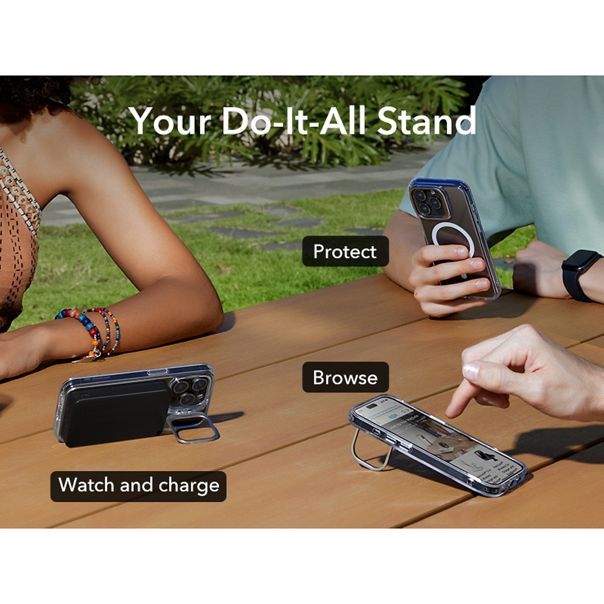 Ốp Lưng Dành Cho iPhone 15 ProMax/ iPhone 15 Pro ESR Classic Hybrid Case with Stash Stand (HaloLock)_ Hàng chính hãng