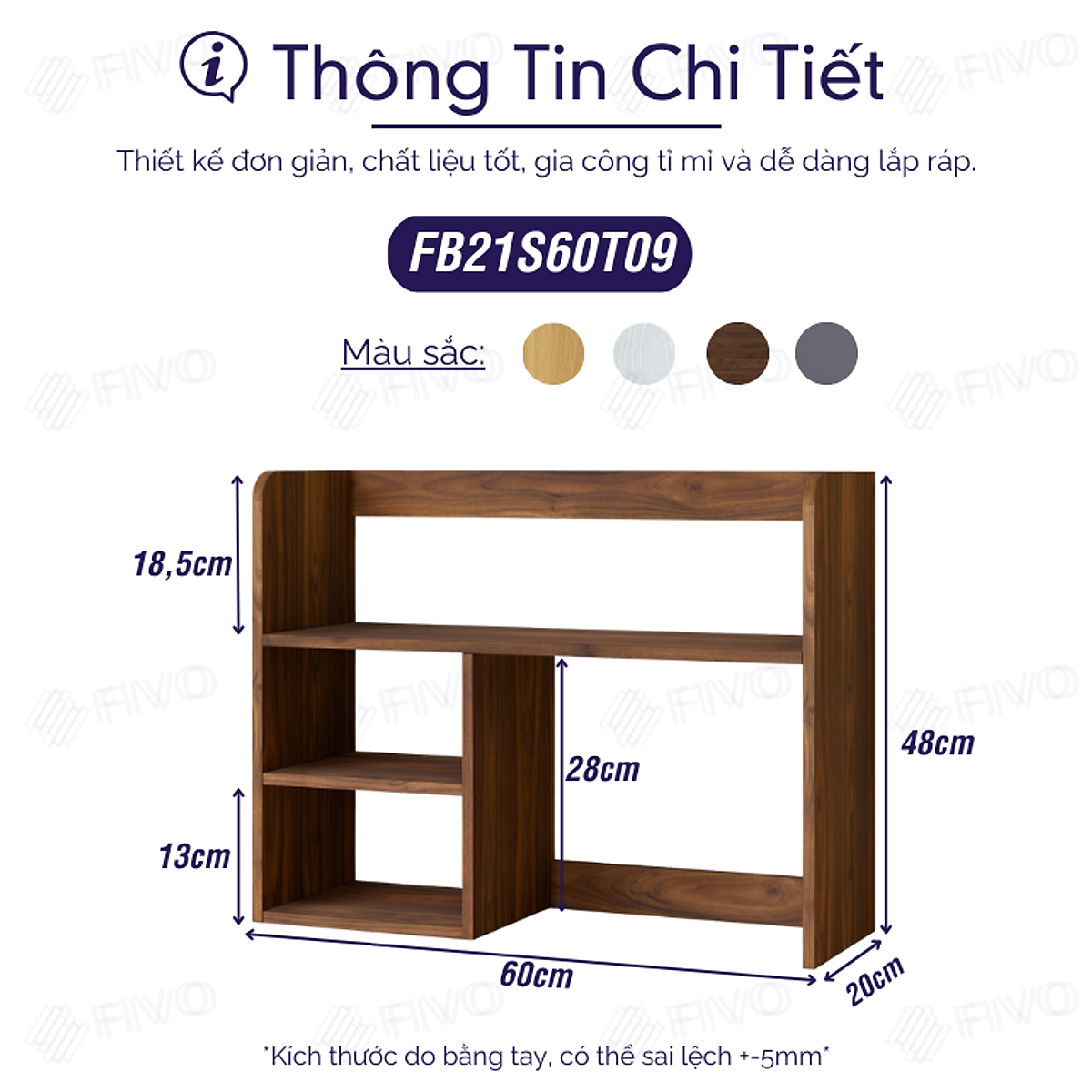 Kệ Sách Để Bàn Học FB21 FIVO Cao Cấp Màu Gỗ Và Walnut , Thiết Kế Có Hộc Tủ, Dễ Dàng Lắp Ráp, Đa Dạng Mẫu Mã Và Màu Sắc