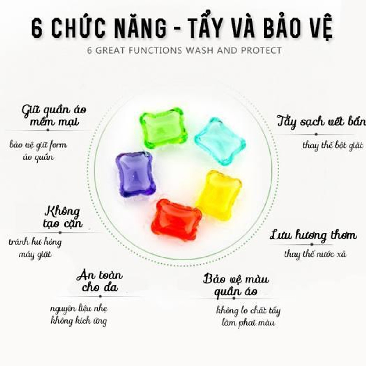 Viên giặt xả quần áo thơm, viên xả vải nội địa trung 3 trong 1