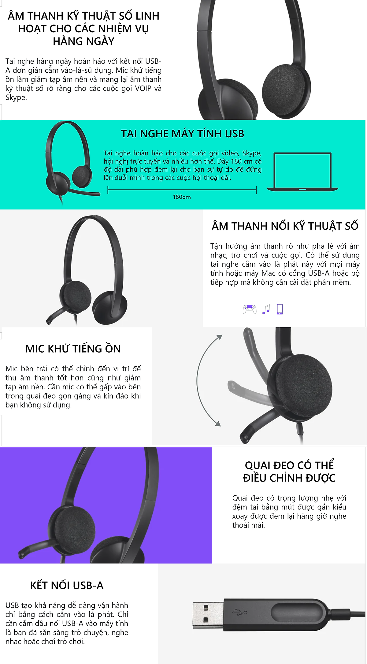 Tai nghe có dây Logitech H340 - Hàng chính hãng