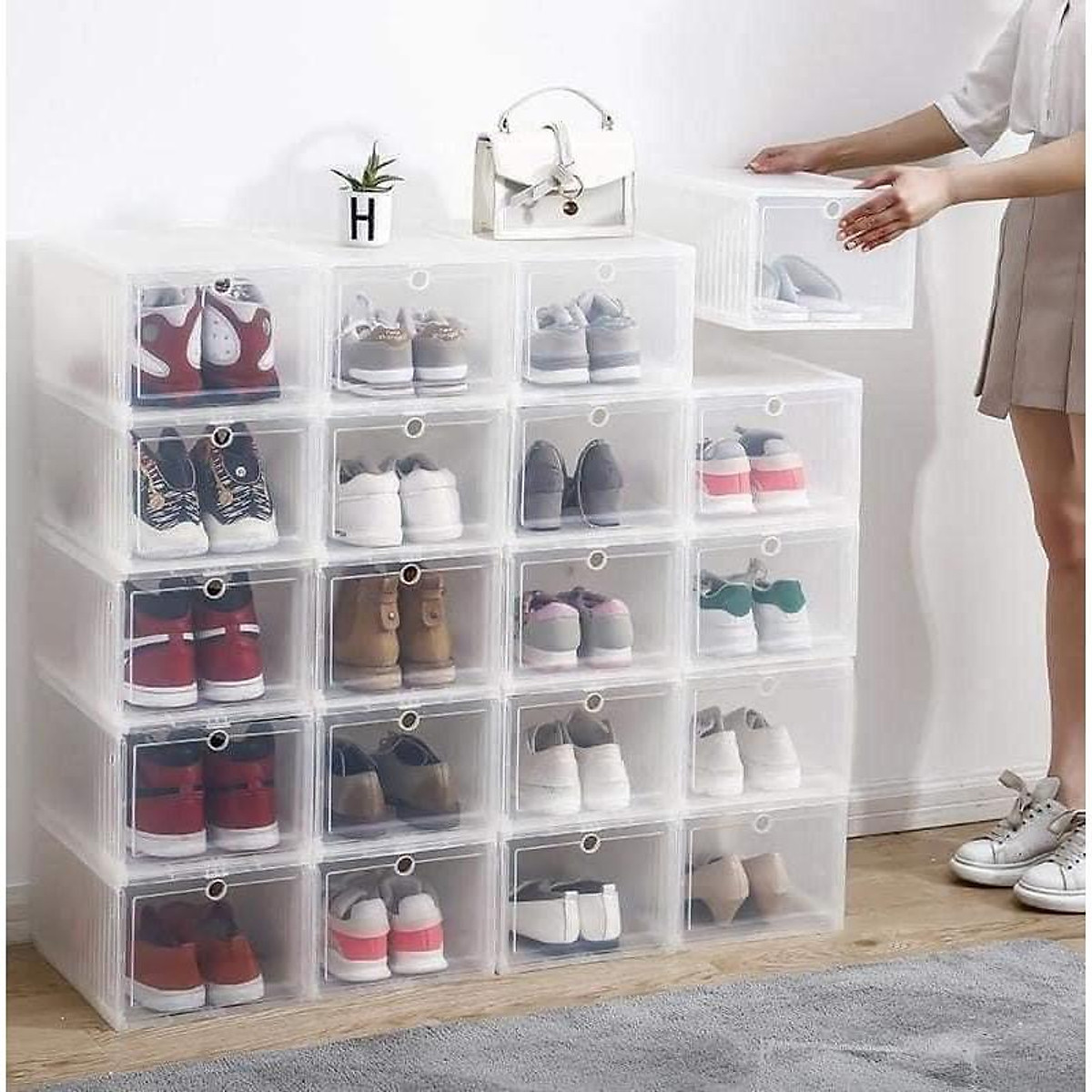 Hộp để giày Nắp nhựa cứng trong suốt - Hộp giày Tủ sắp sếp giày
