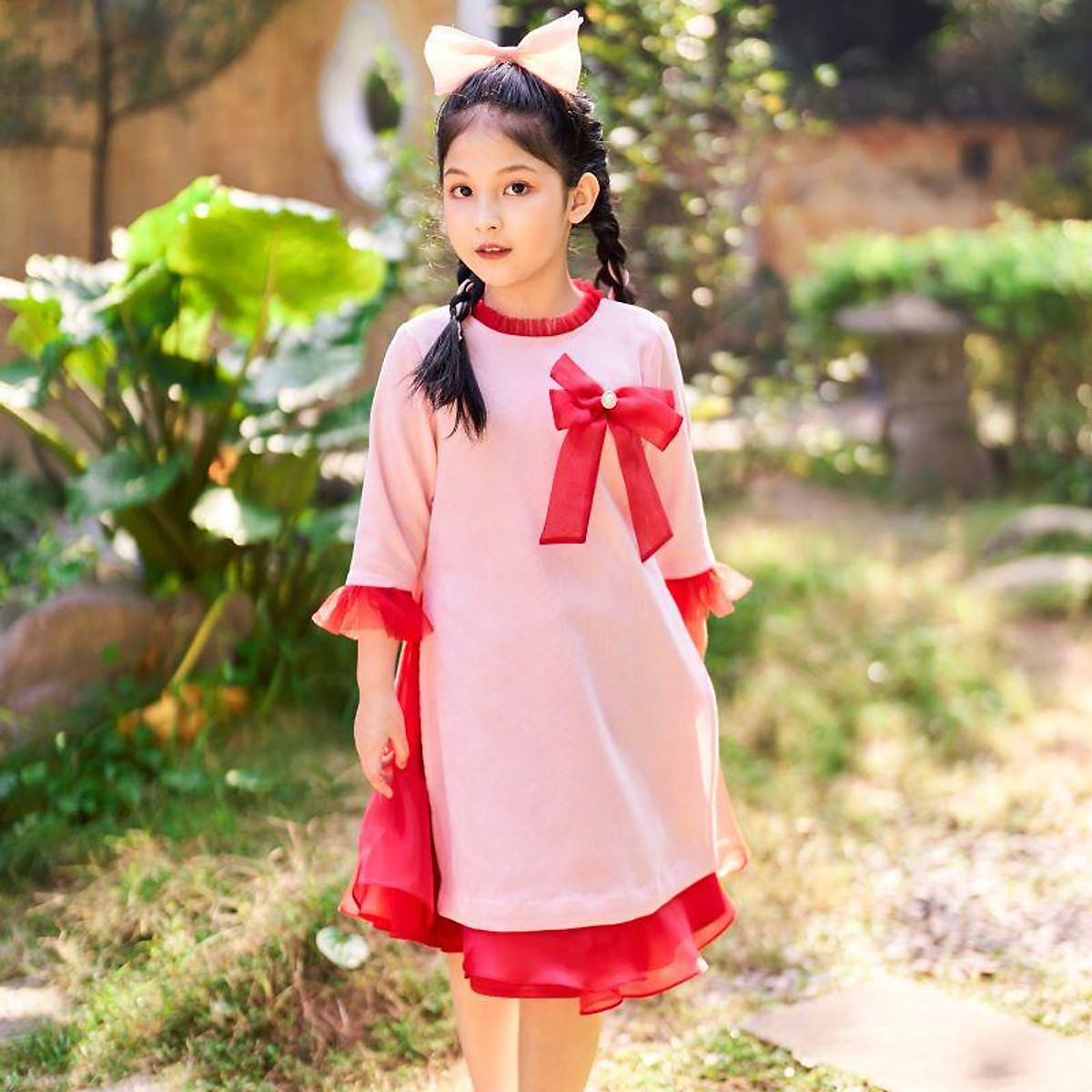 Áo dài cho bé gái Áo dài cách tân khổng tước màu đỏ kèm chân váy trắng xoè  Smartkids TE1818  HolCim  Kênh Xây Dựng Và Nội Thất