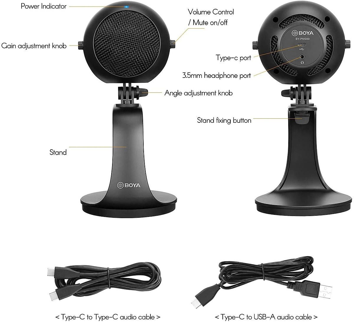 BOYA BY-PM300 - Micro thu âm để bàn dành cho điện thoại Android, PC & Laptop - Hàng Chính Hãng