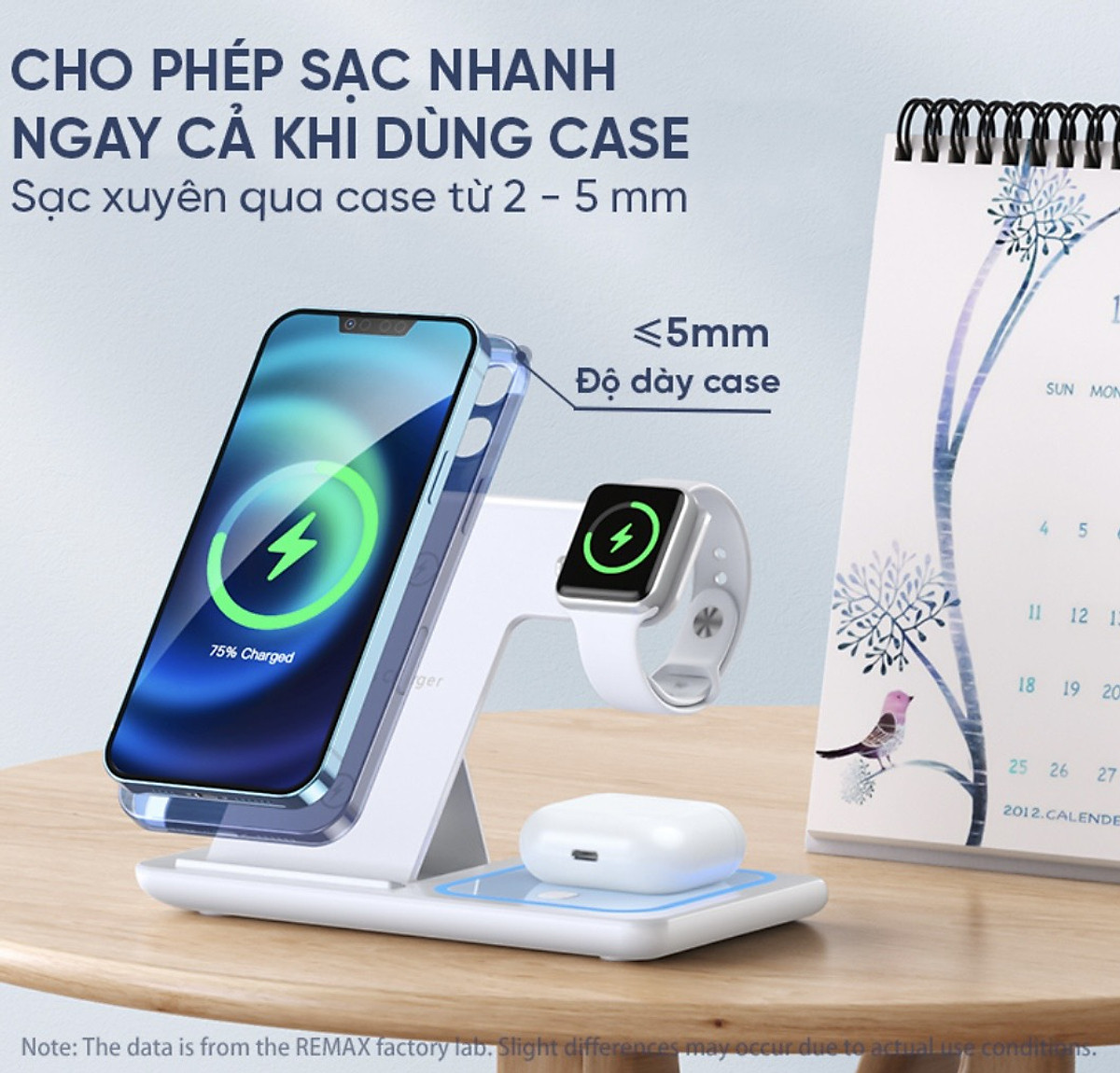 Đế Sạc Nhanh Không Dây Đa Năng 3in1 Remax RP-W53 - Hỗ Trợ Sạc Nhanh Lên Đến 15W - Hàng Chính Hãng