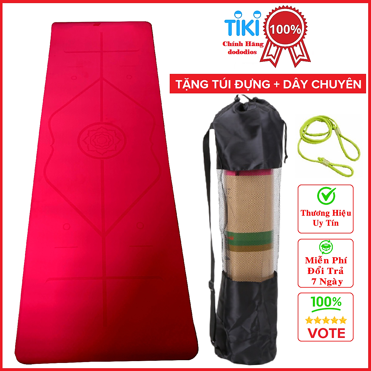 Thảm tập Yoga định tuyến TPE cao cấp tặng kèm túi đựng - chống trơn trượt thấm hút mồ hôi tốt chính hãng DODODIOS - Dây Buộc Chuyên Dụng Tập Yoga