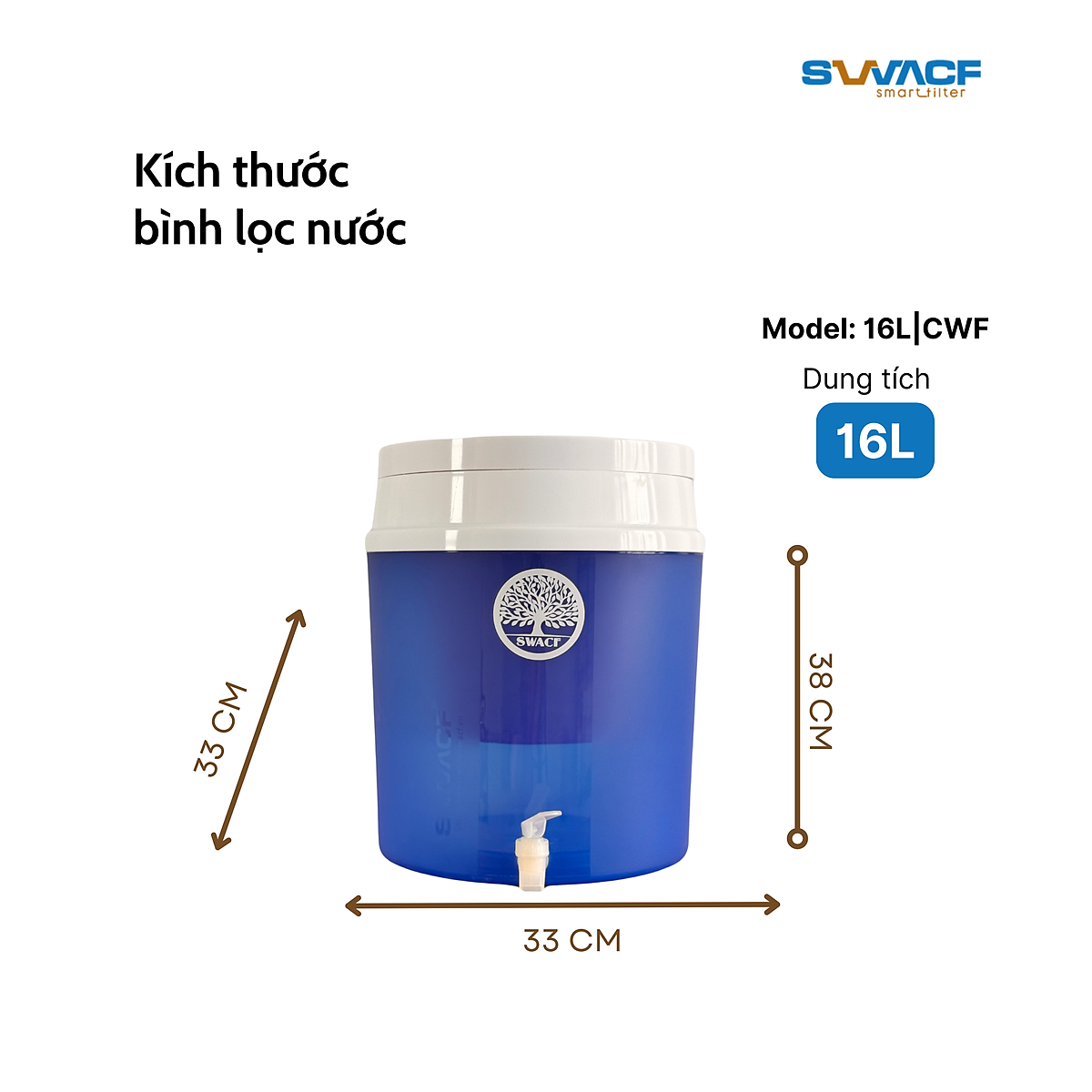 Bình lọc nước uống trực tiếp SWACF 16L | CWF Nano bạc, lõi lọc 7L, tốc độ lọc 2-4 lít/giờ, giữ khoáng thiết yếu - Công nghệ Mỹ