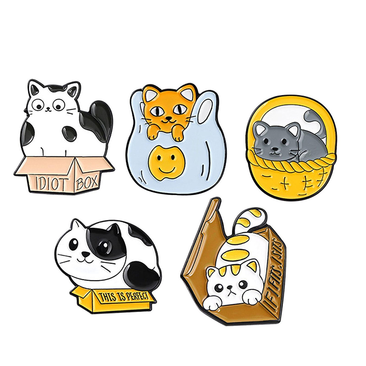 5 Pieces Cartoon Cat Enamel Brooches Jewelry Pins Badge for Bag Shirt Decor 5 Pieces Cartoon Cat Enamel Brooches Jewelry Pins Badge for Bag Shirt Decor