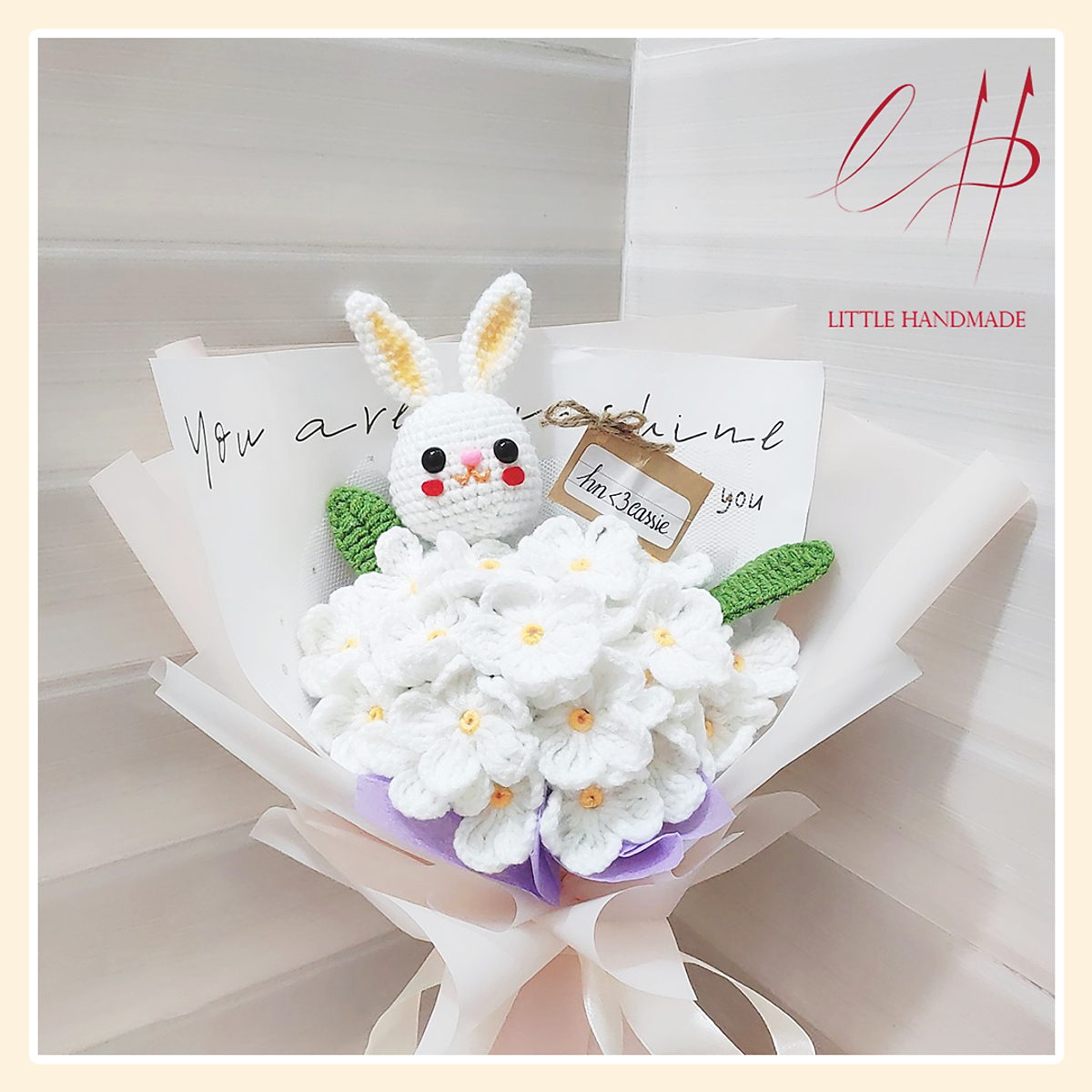 Ảnh thật - Có sẵn] Bó hoa lưu ly 18 bông và thỏ bằng len handmade