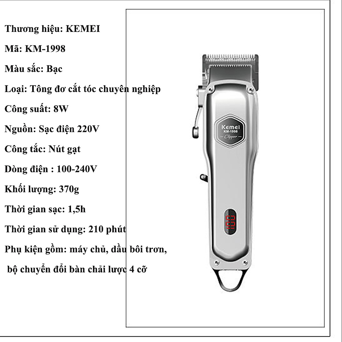 Tông đơ cắt tóc chuyên nghiệp thế hệ mẫu mã kiểu dáng mớiKemei KM1998