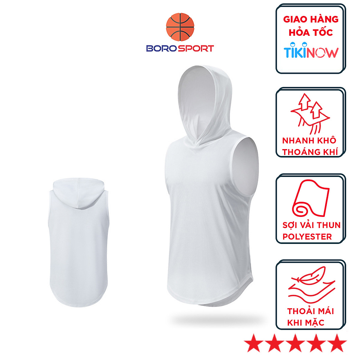 Áo ba lỗ có nón tanktop tập gym , chạy bộ bóng rổ thể thao đa năng Cleacco BX002 , chất vải Mè polyester cực nhanh khô , thoáng khí Bảo Hành 12 tháng - Boro Sport
