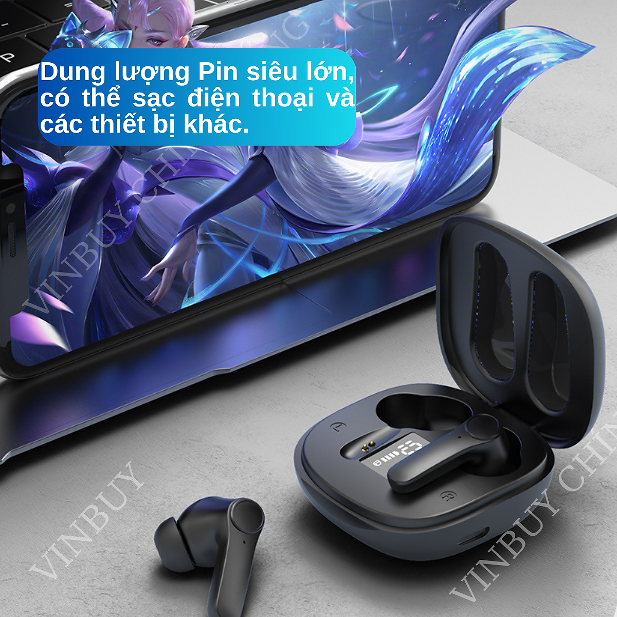 Tai Nghe Bluetooth Không Dây Nhét Tai Chống Ồn Cao Cấp V5.0 Chính Hãng Dùng Cho Iphone Samsung OPPO VIVO HUAWEI XIAOMI, Tai Nghe Không Dây - Hàng Chính Hãng VINBUY
