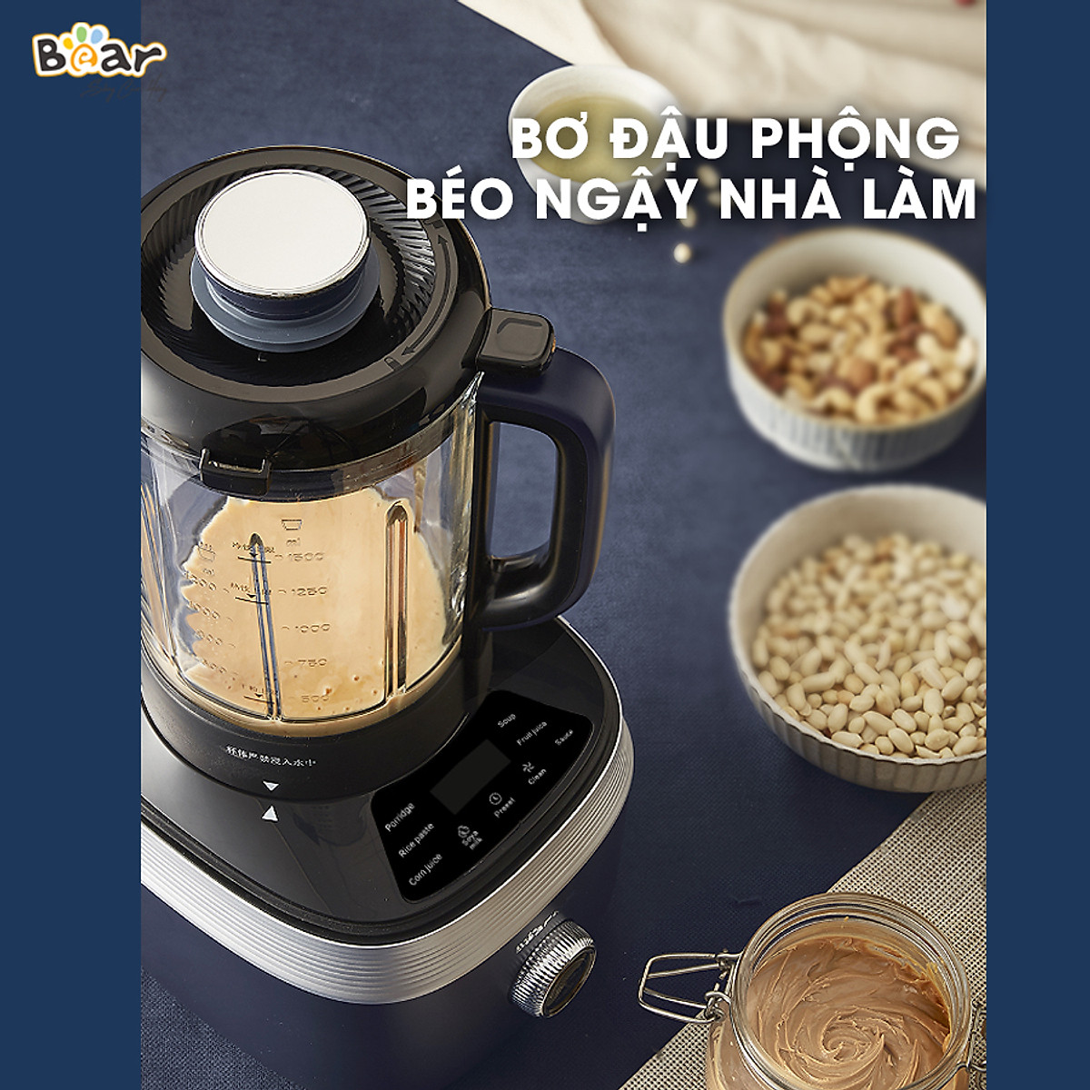 Máy Xay Nấu Đa Năng Bear 1,5L Chống Ồn Cao Cấp, Làm Sữa Hạt, Sinh Tố Tiện Lợi PBJ-B06S2 - Hàng chính hãng