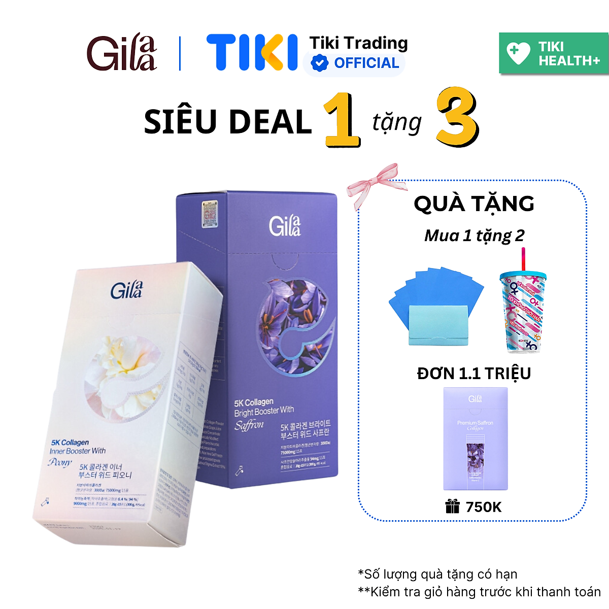 COMBO 2 HỘP NƯỚC UỐNG COLLAGEN GILAA SIÊU PHÂN TỬ 300DA TRẺ HÓA (20g x 15 gói/hộp)