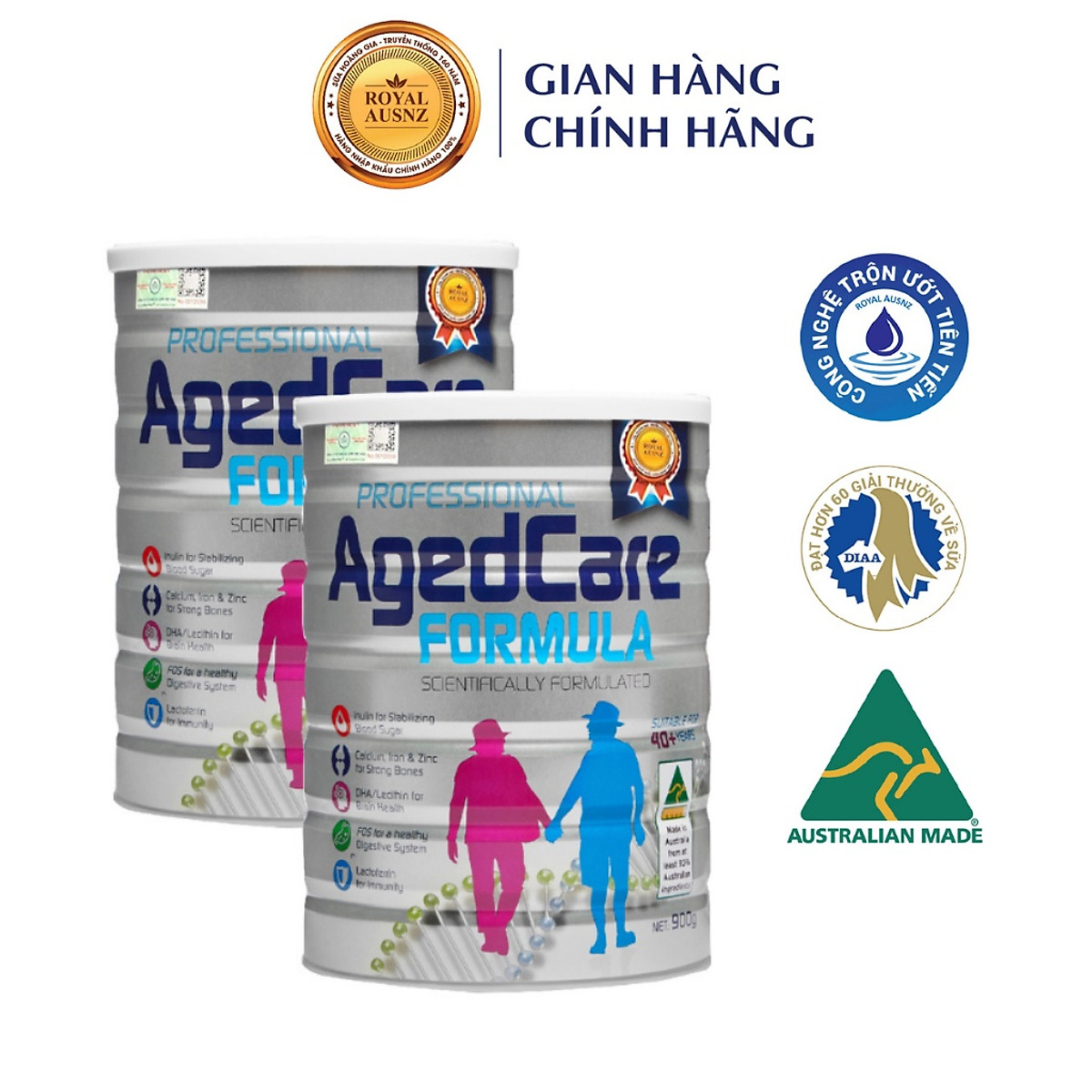 Combo Hộp Sữa Bột Hoàng Gia Úc AGED CARE FORMULA Bổ Sung Dinh Dưỡng Cho Người Trên 40 Tuổi 900g
