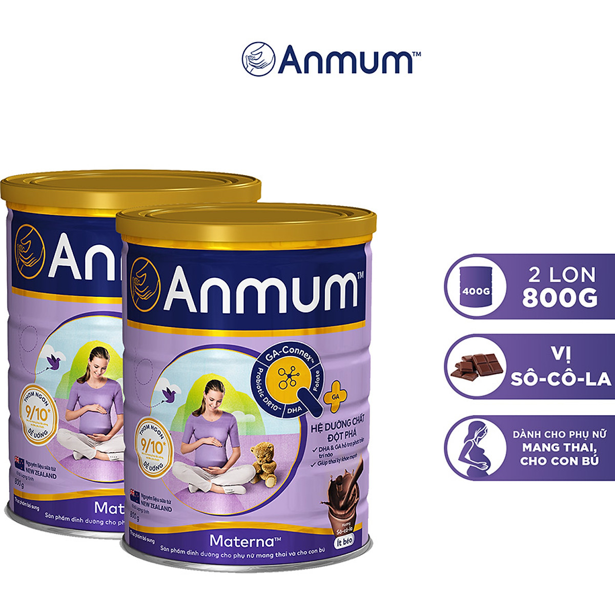 Combo 02 Sữa Bột Dành Cho Mẹ Bầu Anmum Materna Hương Chocolate 800g - Tặng chảo Elmich
