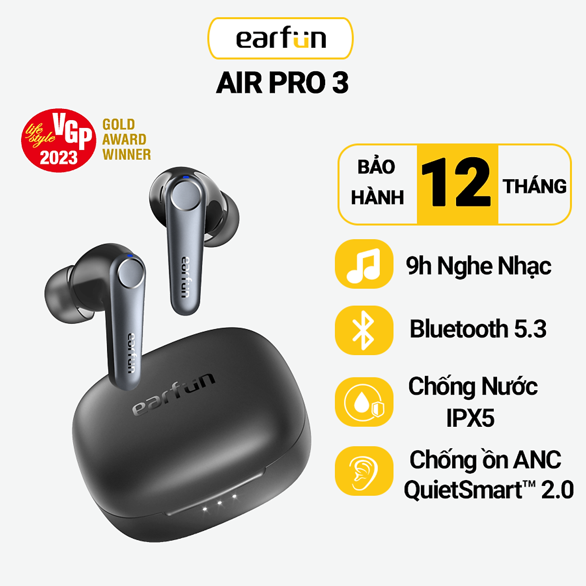 Tai nghe True Wireless chống ồn chủ động EarFun Air Pro 3 có App - Hàng chính hãng
