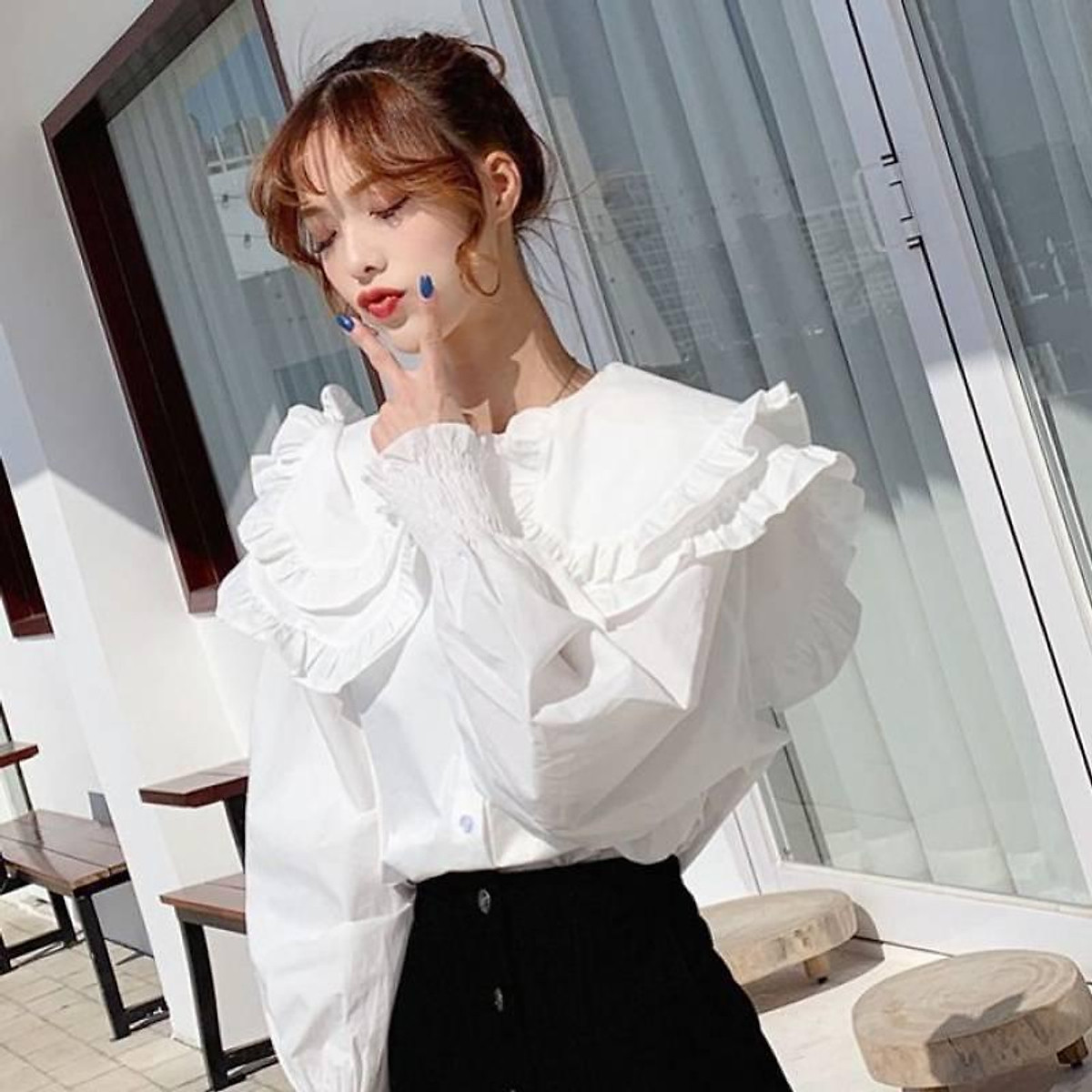 Mua Áo Sơ Mi Nữ Cao Cấp Mola Cổ Bèo Dài Tay Bo Chun Màu Trắng From Rộng  Dáng Dài Hàn Quốc Vintage Ulzzang Tiểu Thư Bánh Bèo | Tiki