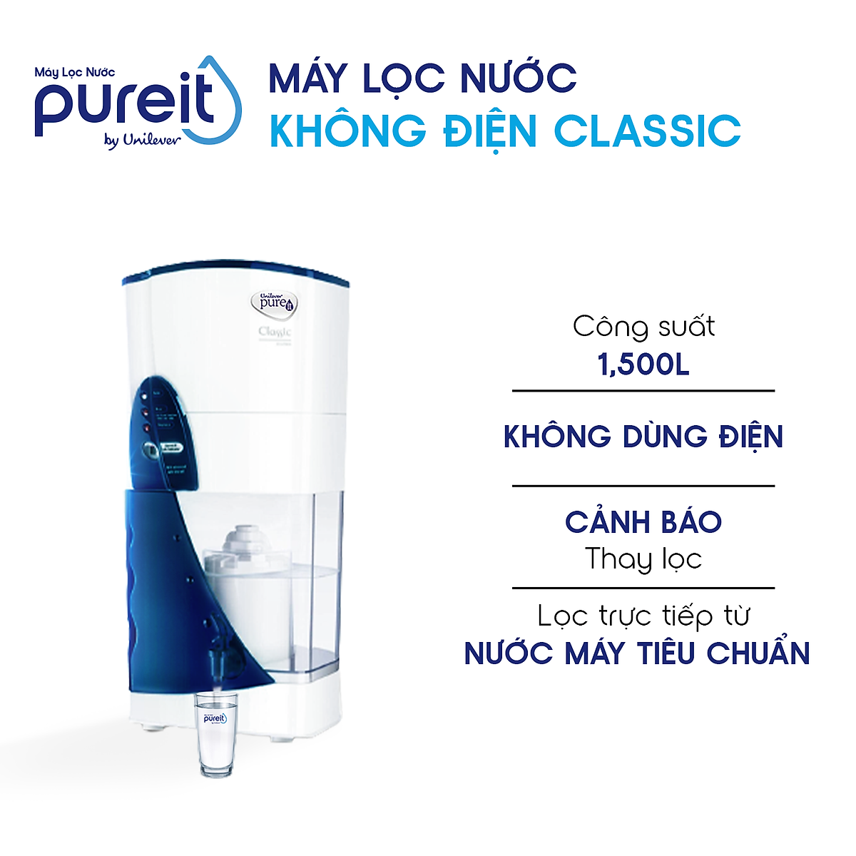 Máy lọc nước Pureit Classic + Bộ lọc đầy đủ thay thế máy lọc nước 3000L và Màng lọc cặn - Hàng chính hãng