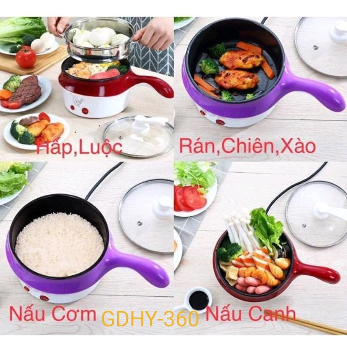 Ca nấu mì, nồi lẩu điện siêu tốc mini 2 tầng size 18cm, tặng kèm vỉ hấp inox .