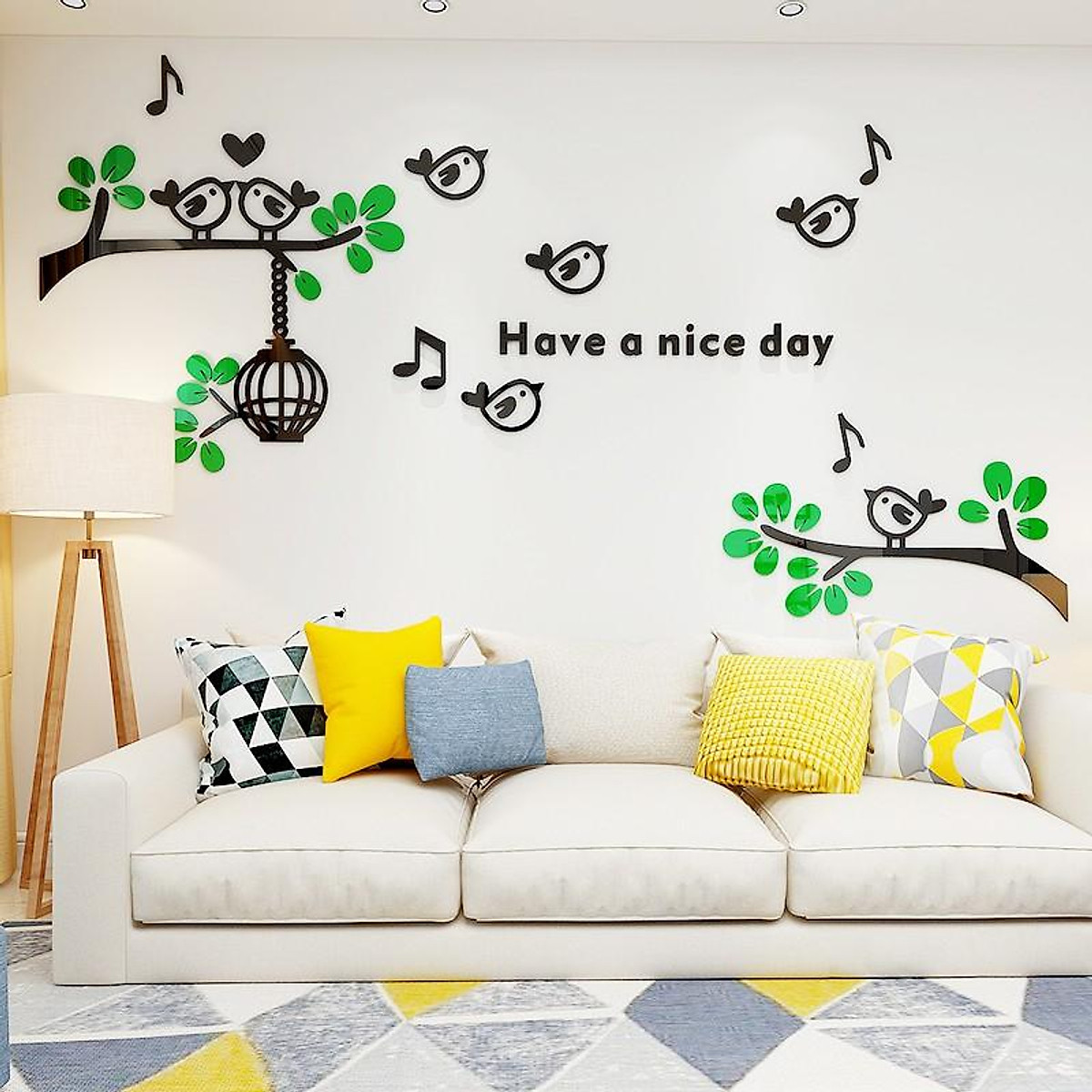 Tranh dán tường mica 3d decor khổ lớn ngày mới tốt lành trang trí ...