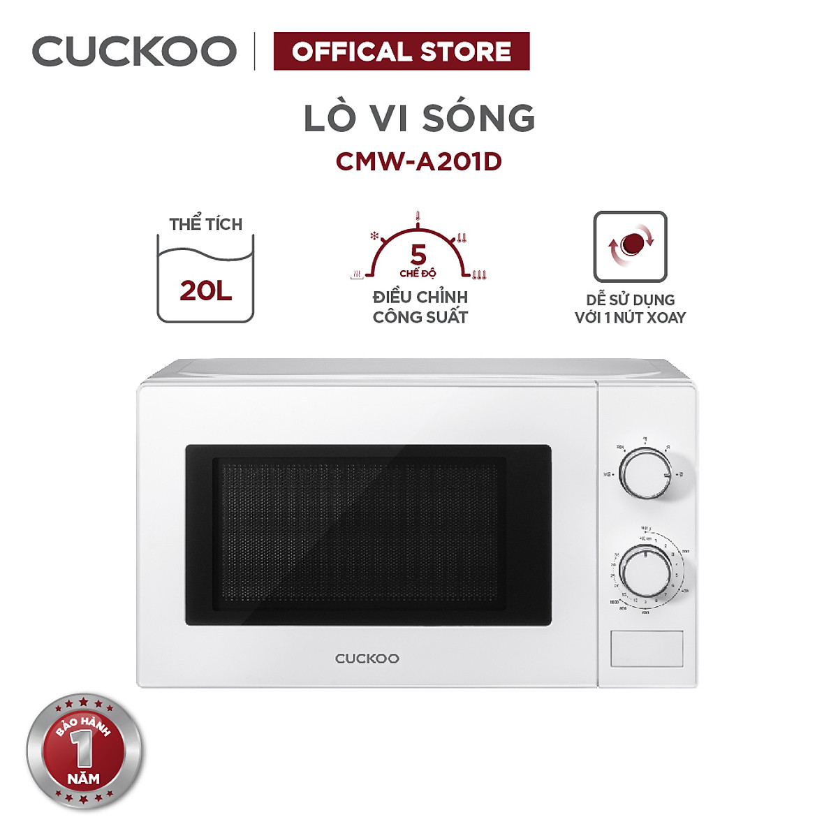 Lò vi sóng Cuckoo 20 lít CMW-A201DW - Nhỏ gọn cao cấp thời trang - Công suất 1050W - Hàng chính hãng
