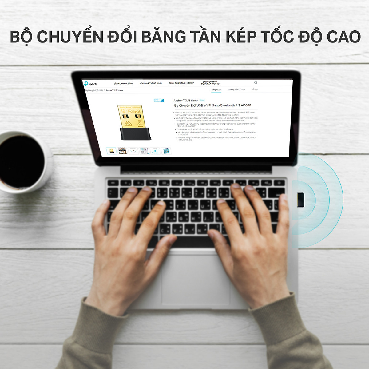 Bộ Chuyển Đổi USB Wifi Bluetooth TP-Link Archer T2UB Nano Chuẩn AC 600Mbps - Hàng Chính Hãng