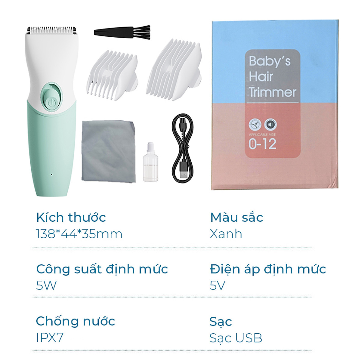 Tông đơ cắt tóc trẻ em chuyên nghiệp chấn viền tốt máy tăng đơ điện sạc pin có dây rời kèm 9 phụ kiện 3 lược chắn viền máy cắt tóc chống nước