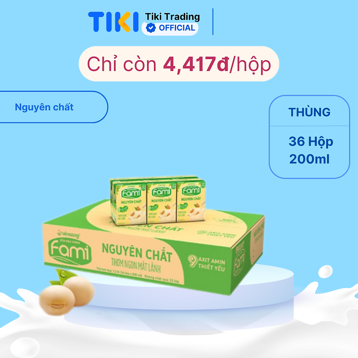Thùng Sữa đậu nành Fami nguyên chất (200ml x 36 Hộp)