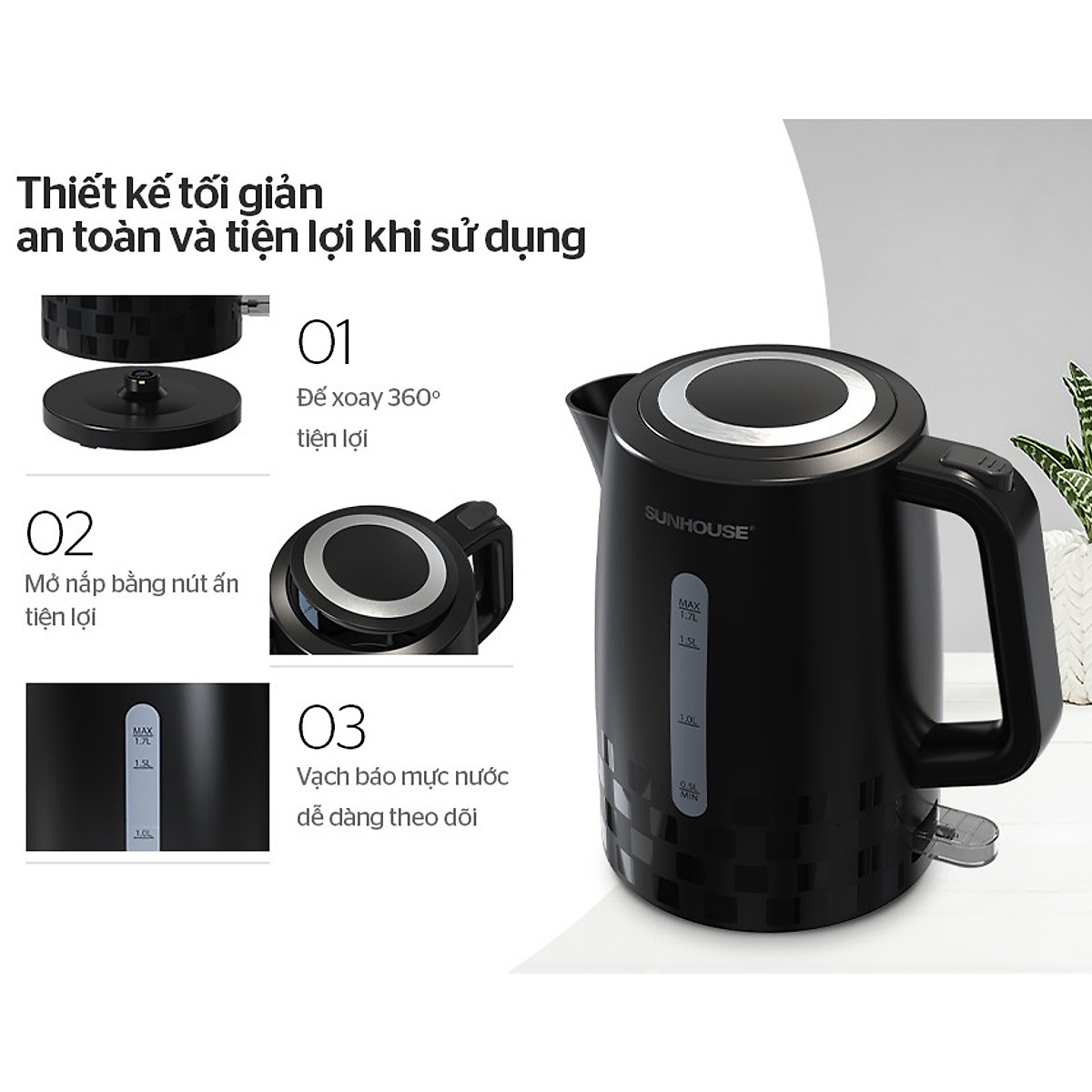 Ấm Siêu Tốc Sunhouse SHD1306 (1.7 Lít) - Hàng Chính Hãng