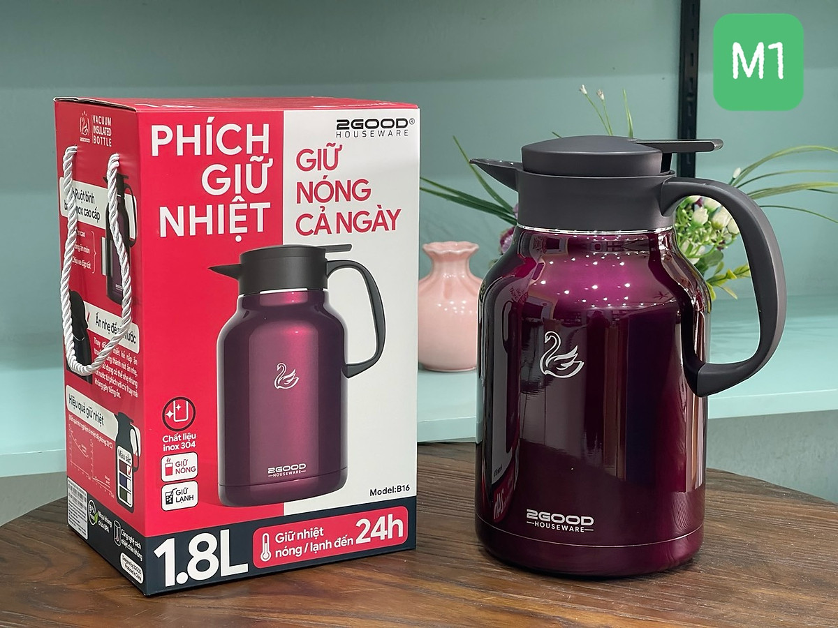 Phích Pha Trà, Bình Giữ Nhiệt, Bình Ủ 2GOOD B16 (1.8L) Hàng Chính Hãng 2GOOD Giữ Nhiệt Nóng Lạnh Suốt 24h