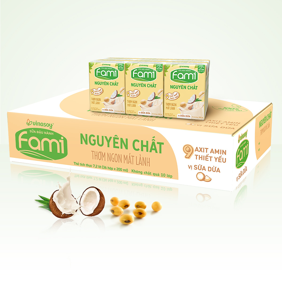 Thùng Sữa Đậu Nành Fami Nguyên Chất Vị Sữa Dừa (200ml x 36 Hộp)