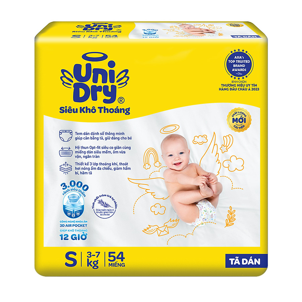Tã dán em bé Siêu khô thoáng gói Jumbo Unidry G6X size S-54 miếng