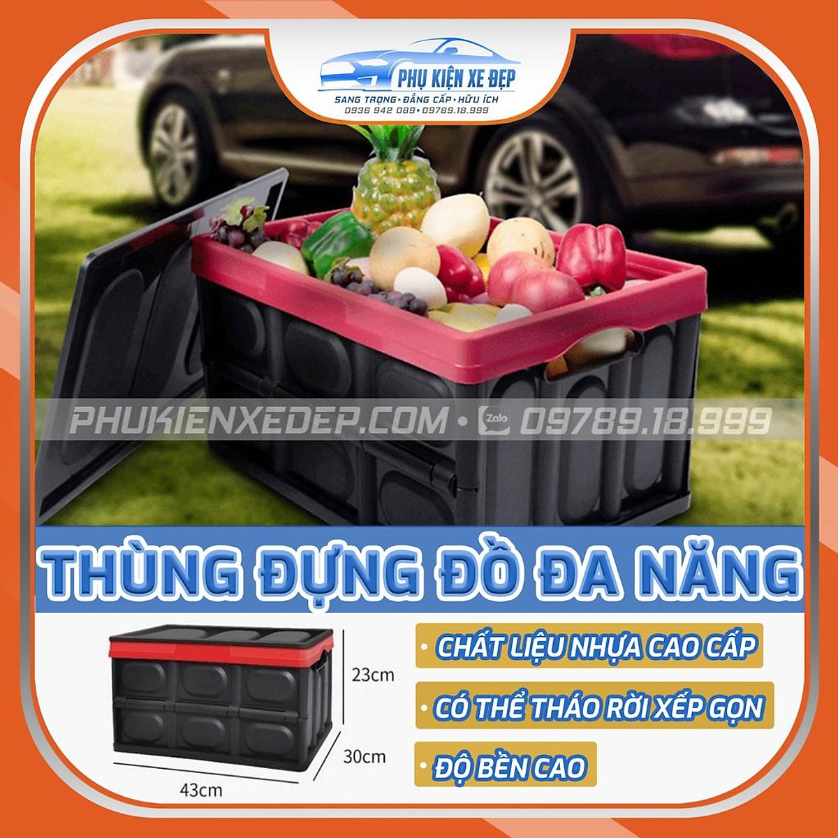 Thùng đựng đồ cốp xe ô tô xếp gọn dễ dàng với 2 dung tích 30L và 55L tiết kiệm tối đa không gian