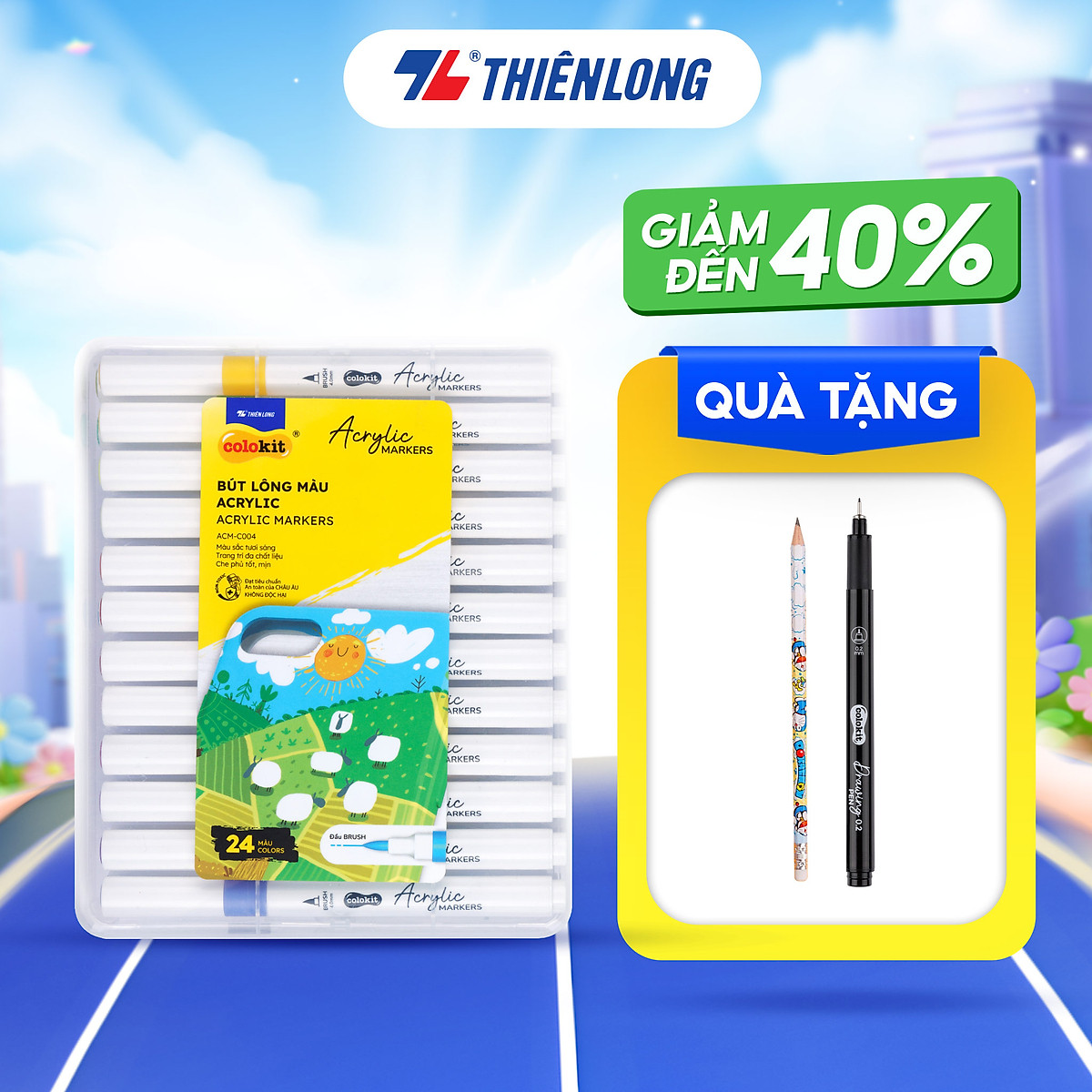 Bút lông 12/24/36 màu - Acrylic Markers 1 đầu ngòi ThiênLong Colokit - Màu sắc tươi sáng Trang trí đa chất liệu