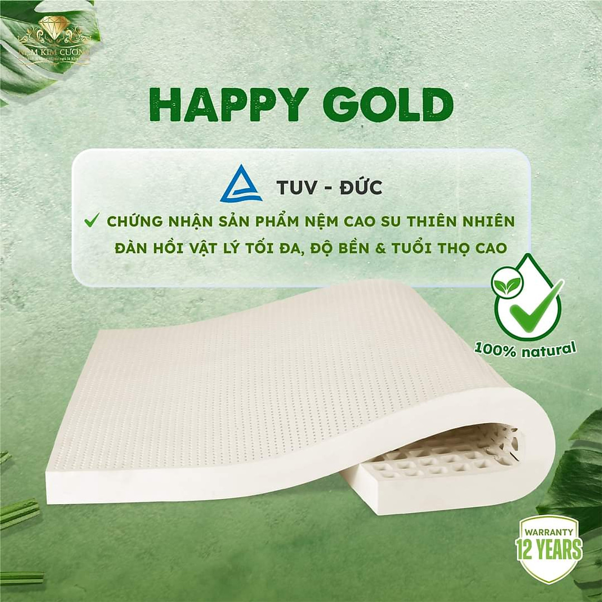 Nệm cao su thiên nhiên Kim Cương Happy Gold