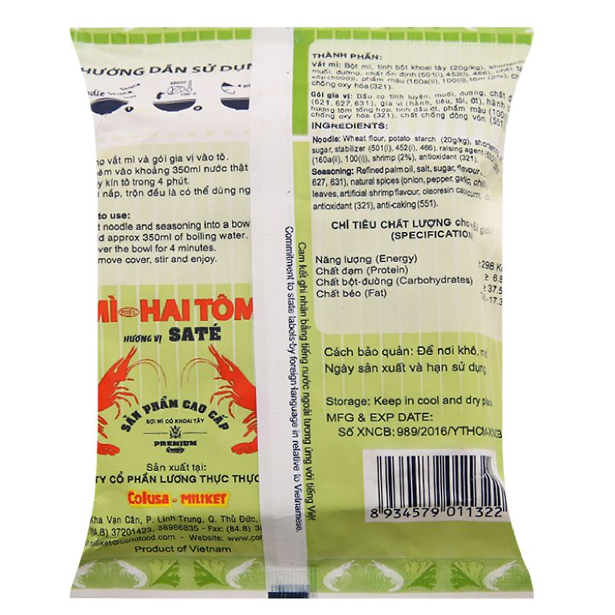 Thùng 30 Gói Mì Hai Tôm Vị Tôm Sa Tế Cao Cấp Miliket 75g